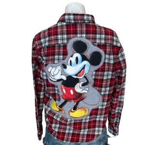 Mickey Mouse Flannel Plaid Shirt Shacket SMALL Oversized Unique Upcycled Disney